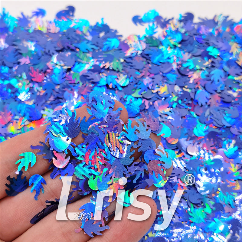 9mm Flame Or Fire Shaped Holographic Sea Blue Glitter LB0709