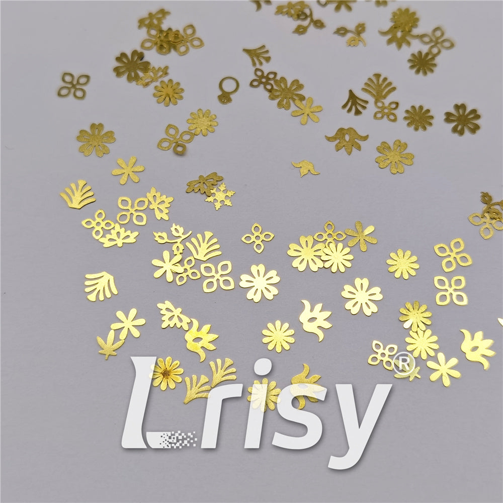 Golden Mixed Flowers And Plants Shaped Metal Glitter MC203