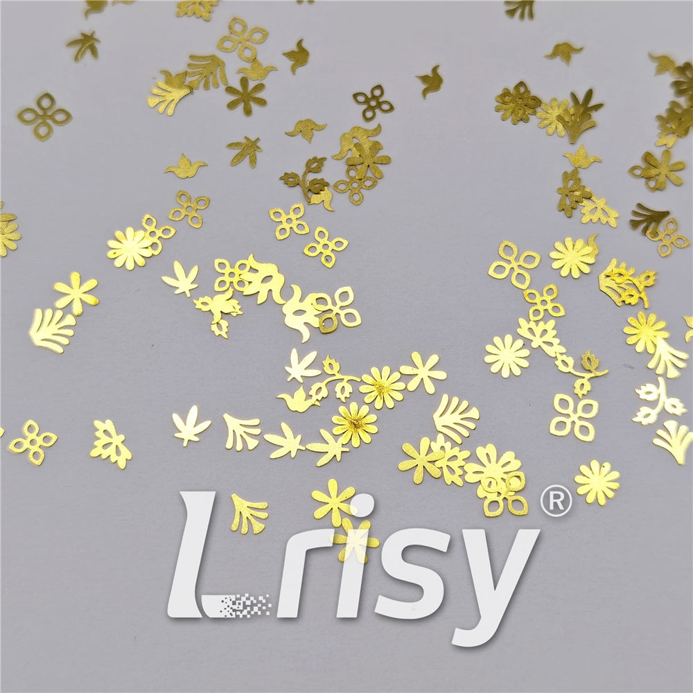 Golden Mixed Flowers And Plants Shaped Metal Glitter MC203