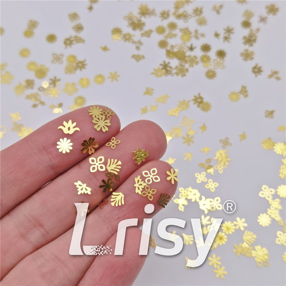 Golden Mixed Flowers And Plants Shaped Metal Glitter MC203