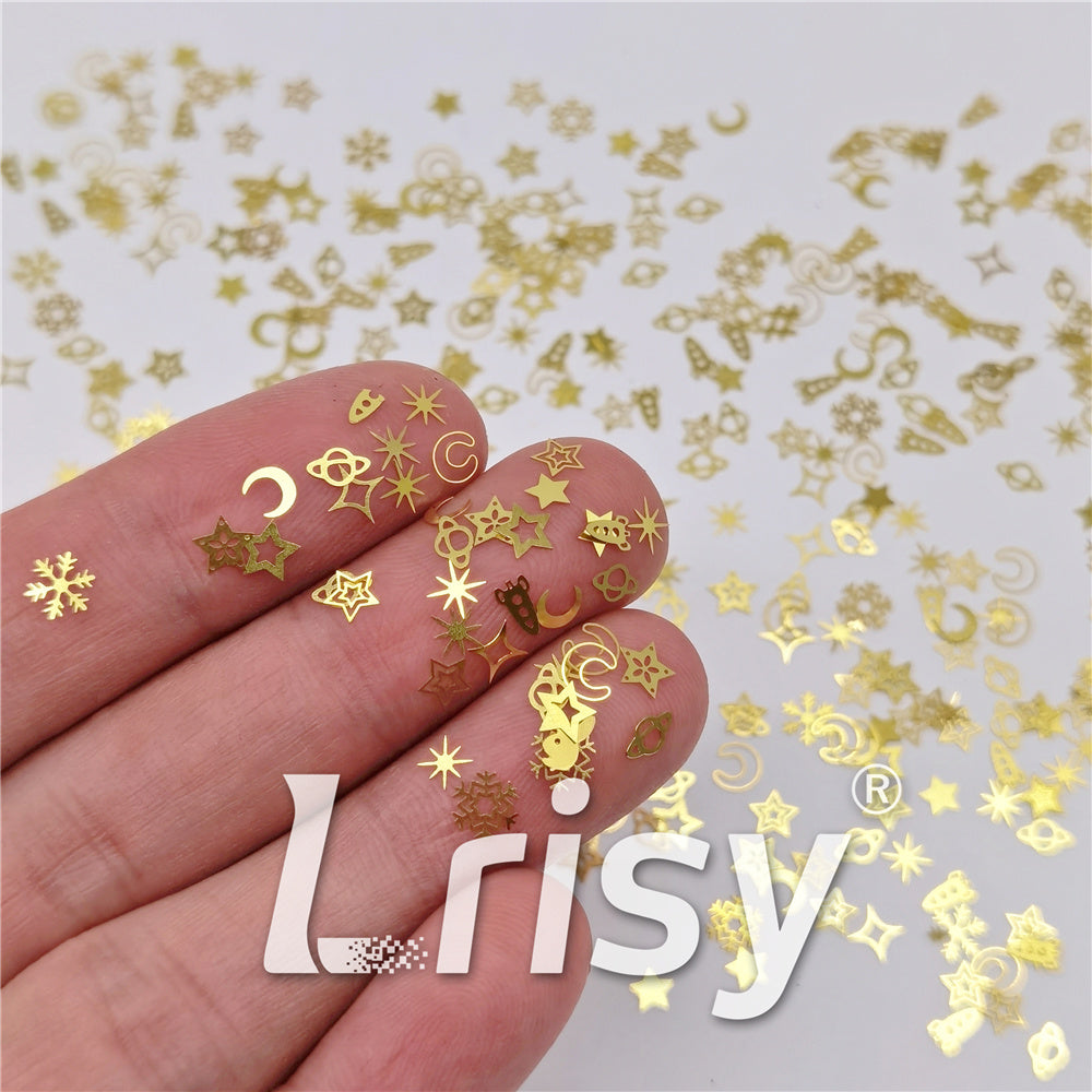 Golden Space Shaped Collection Mixed Metal Glitter MC208