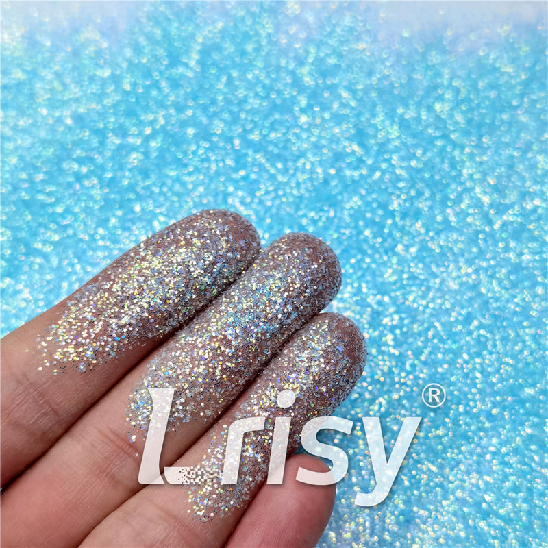 0.2/0.4mm Holographic and Fluorescent Sky Blue Mixed High Brightness Glitter HL08