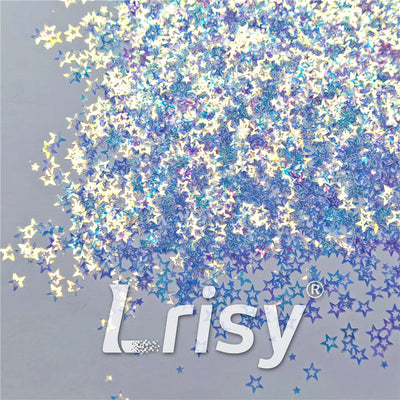 6mm Hollow Out Star Shaped Dream Blue Iridescent Glitter C004