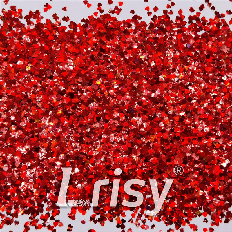 3mm Heart Shapes Laser Red Glitter LB0300