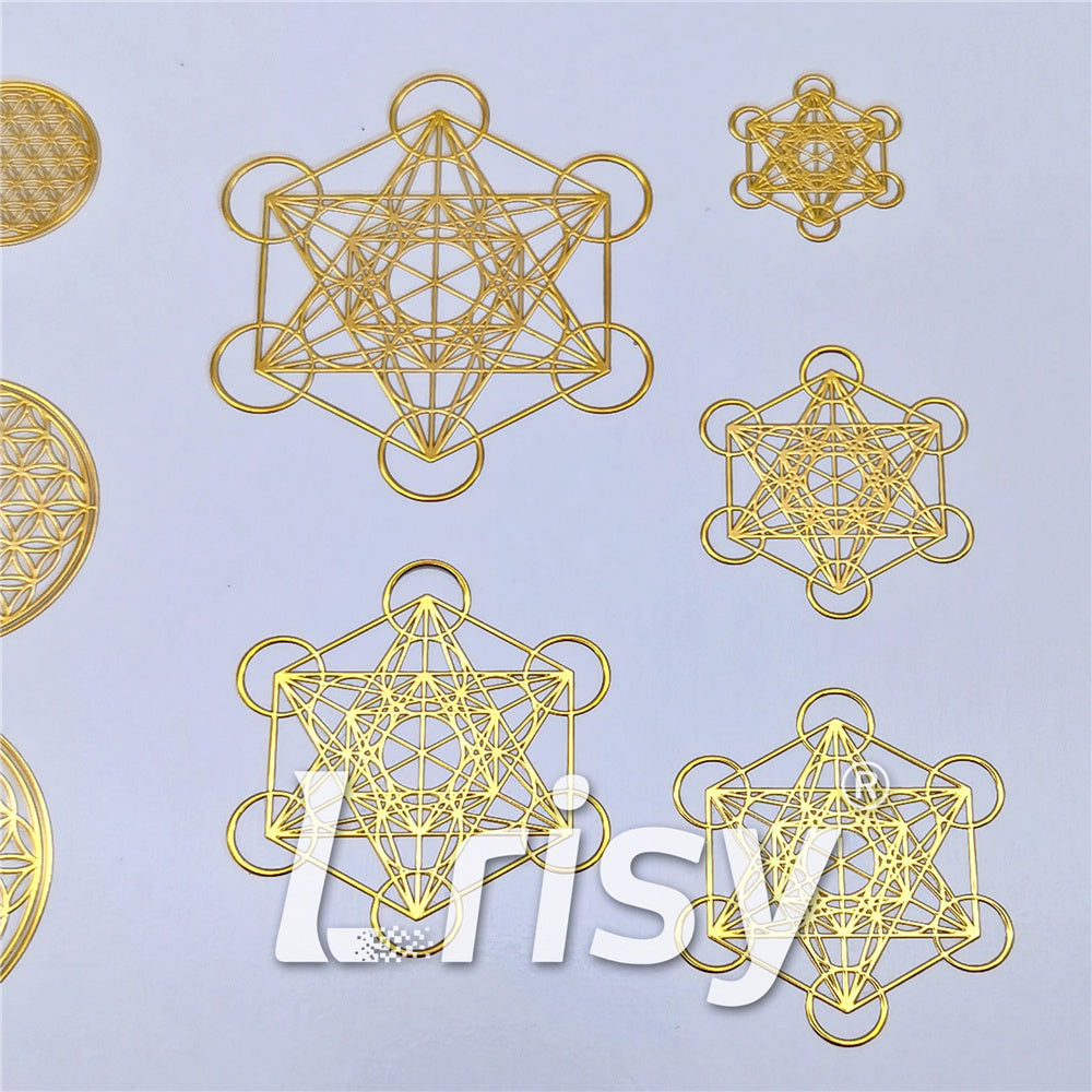 5 Size In 1 Set Metatron's Cube Coppering Metal Sticker Golden Charm ZJ306
