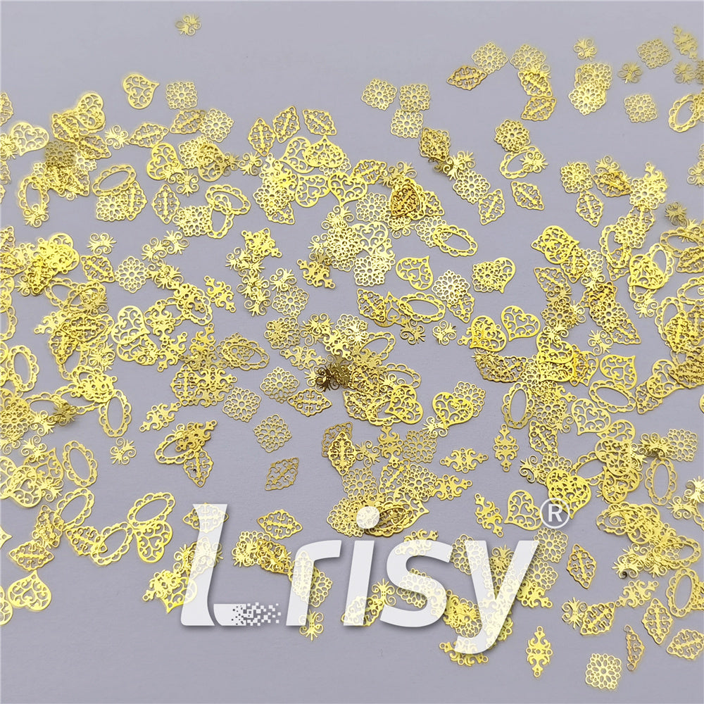 Golden Hollow Out Shaped Mixed Metal Glitter MC213