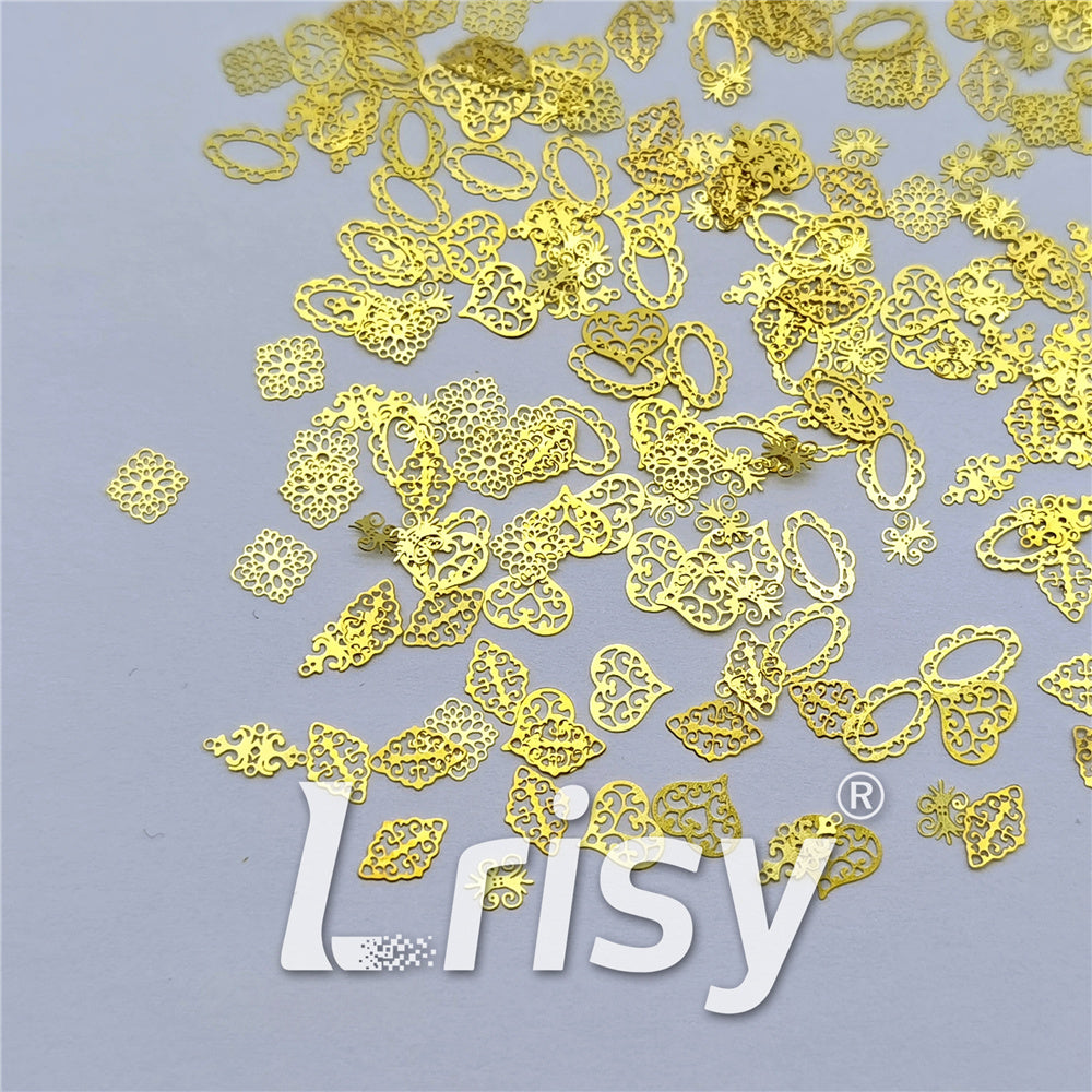 Golden Hollow Out Shaped Mixed Metal Glitter MC213