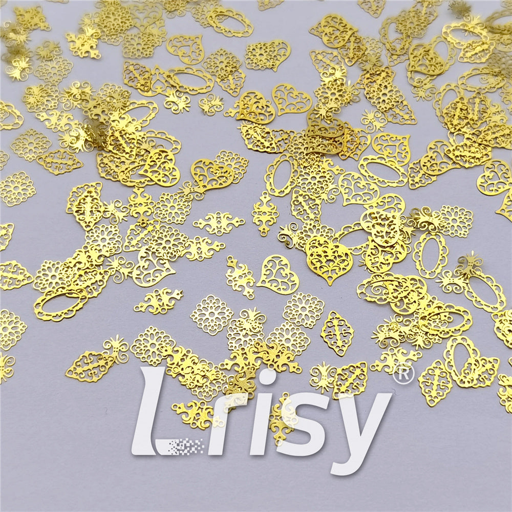 Golden Hollow Out Shaped Mixed Metal Glitter MC213