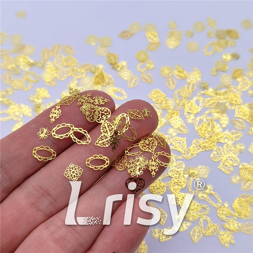 Golden Hollow Out Shaped Mixed Metal Glitter MC213