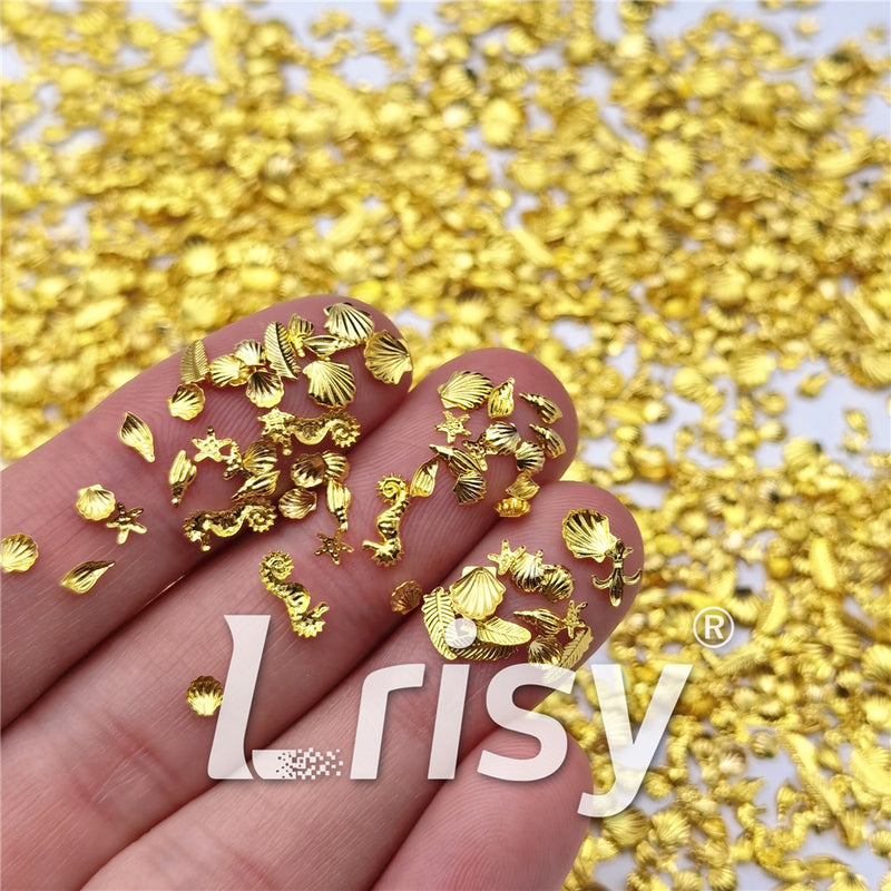 Golden Marine Life Stereoscopic Shaped Mixed Metal Nail Charms MD205