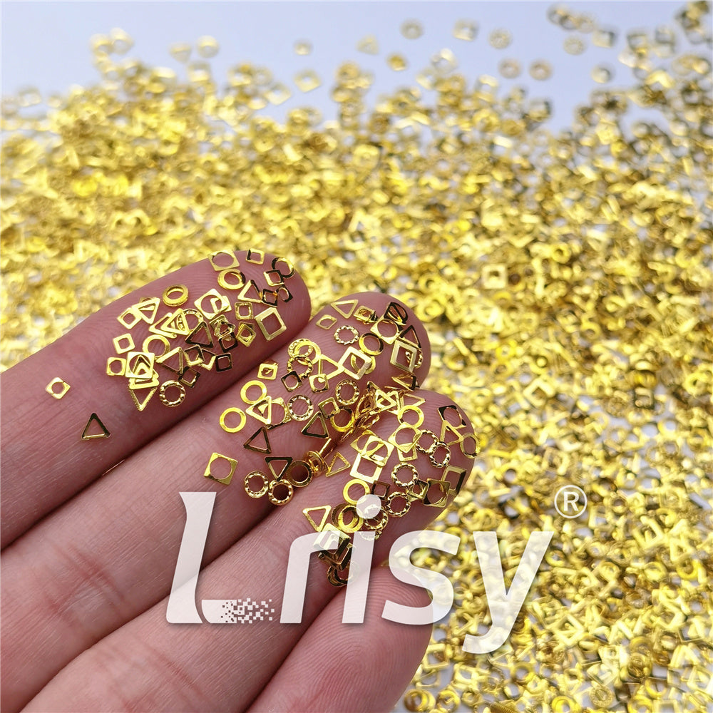Golden Geometry And Cube Stereoscopic Shaped Mixed Metal Nail Charms MD207