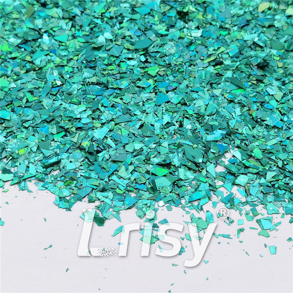 Holographic Teal Green Cellophane Glitter Flakes Holo Shards LB0702 4x4