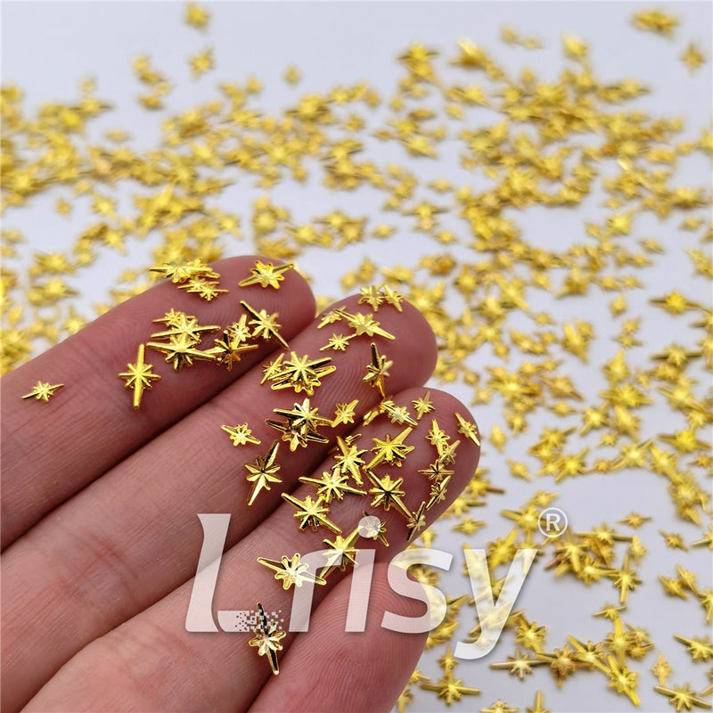 Golden 4/6mm Eight Pointed Star Shaped Mixed Metal Nail Charms MD209
