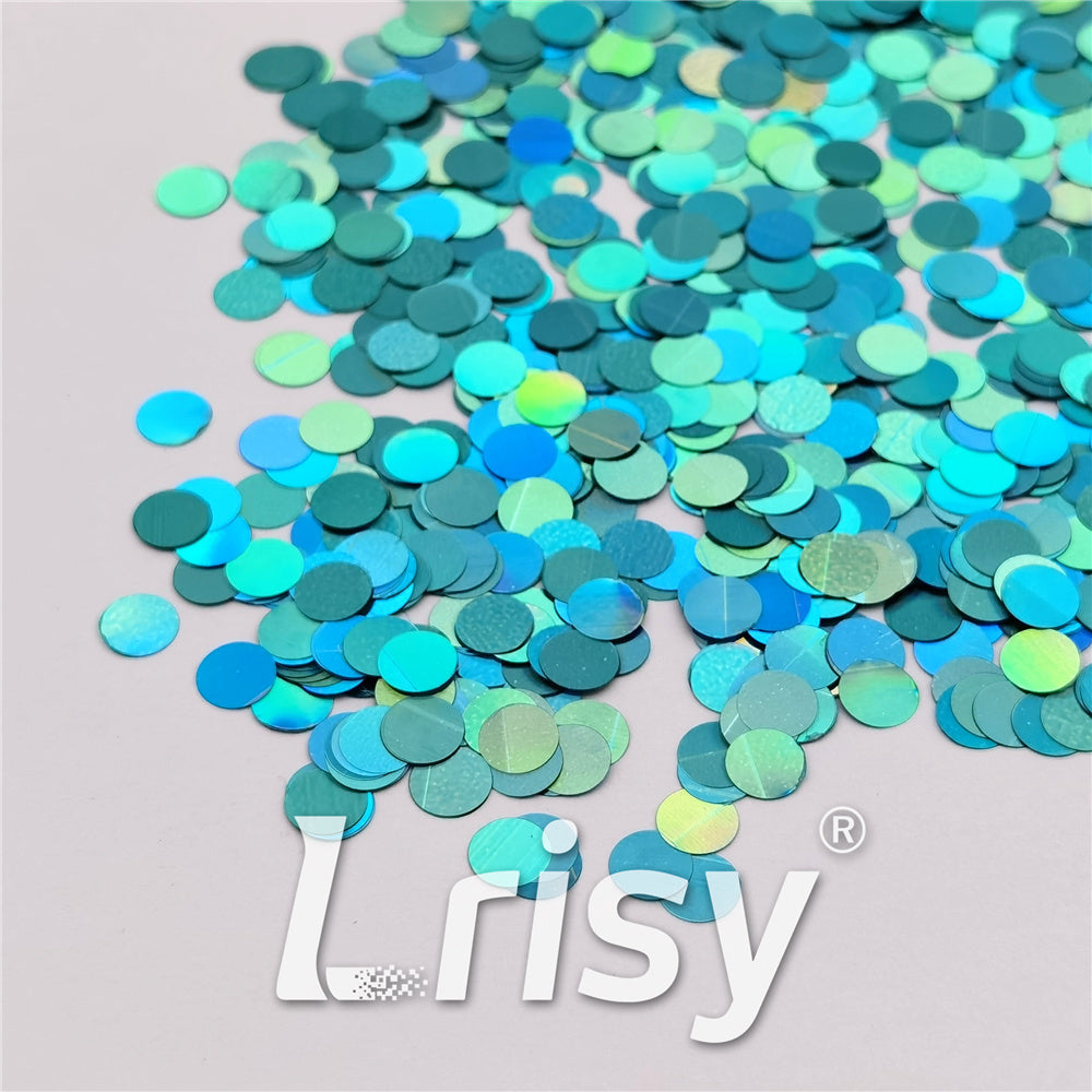 6mm Round Shaped Holographic Teal Green Glitter LB0702