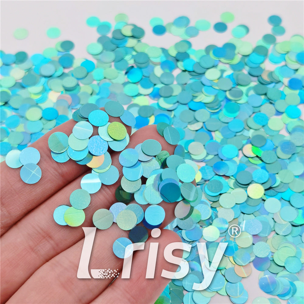 6mm Round Shaped Holographic Teal Green Glitter LB0702