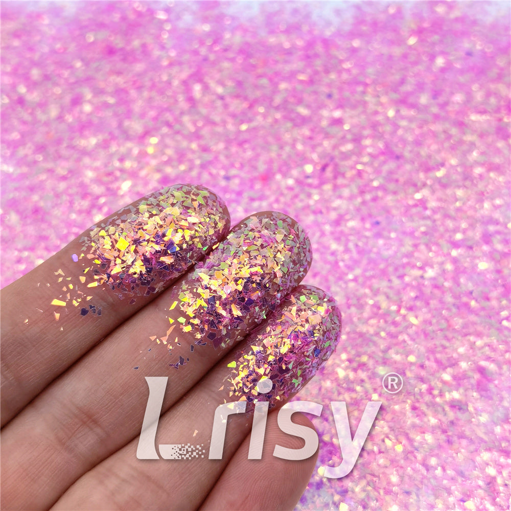 Fluorescent Rose Pink High Brightness Iridescent Cellophane Glitter Shards (Flakes) FC339A 2x2