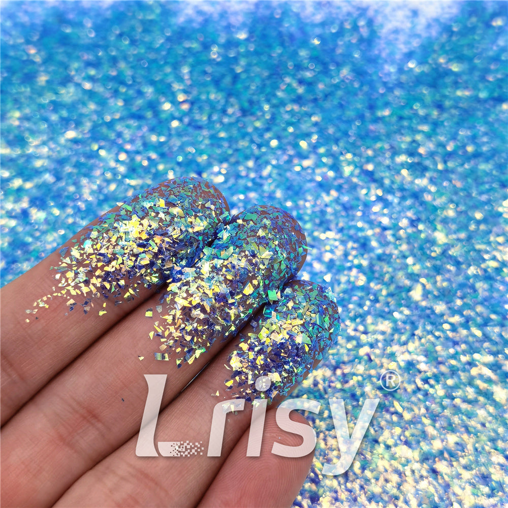 Blue High Brightness Iridescent Cellophane Glitter Shards (Flakes) FC337 2x2