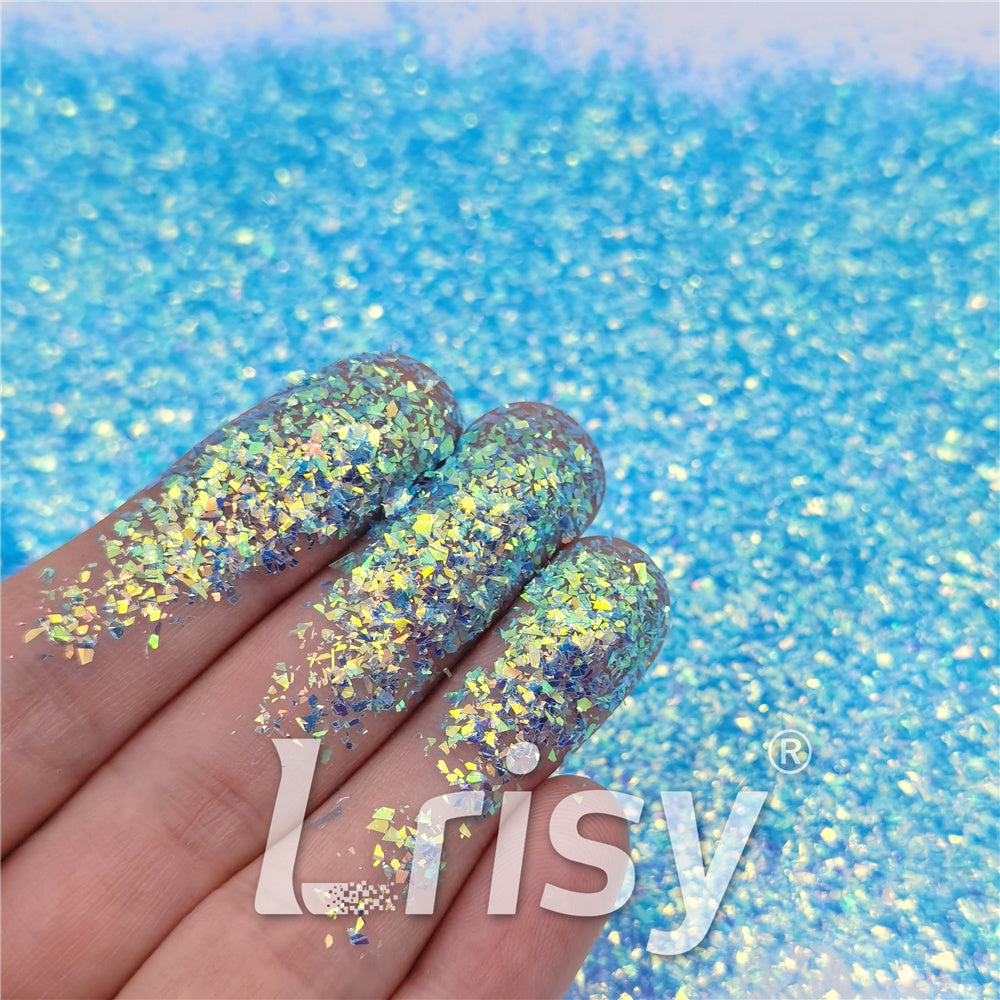 Fluorescent Blue High Brightness Iridescent Cellophane Glitter Shards (Flakes) FC337A 2x2