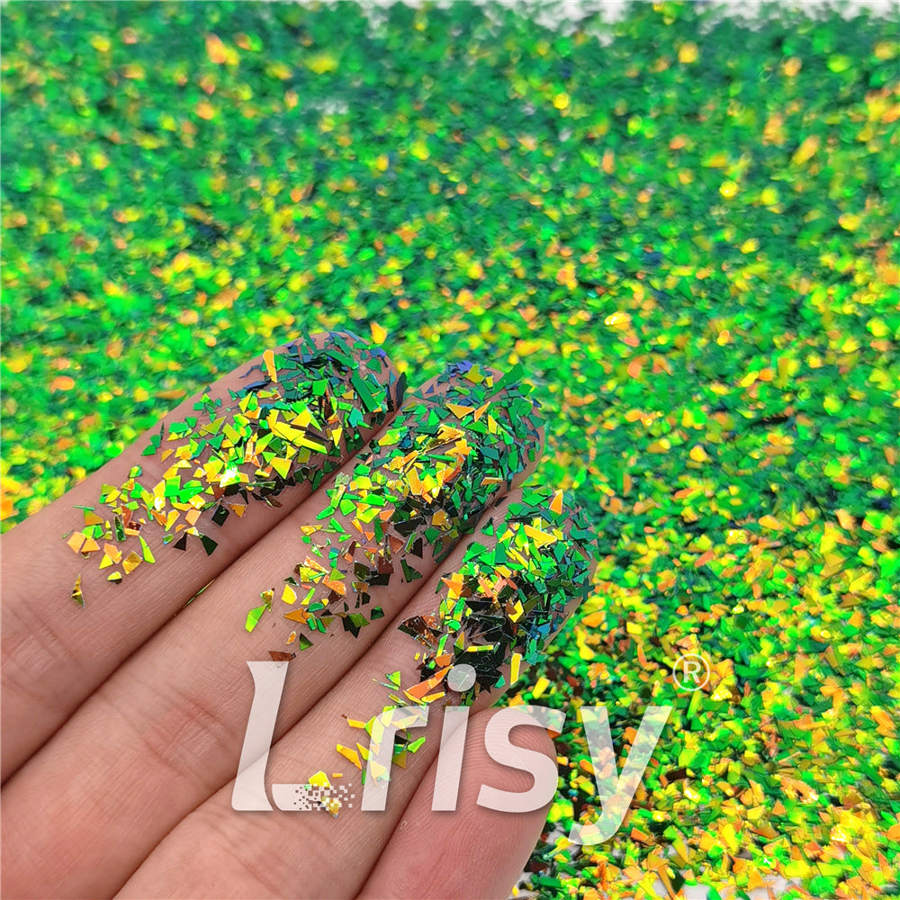 Iridescent Phantom Golden Green Color Shift Glitter Flakes C-BSL7111 2X2