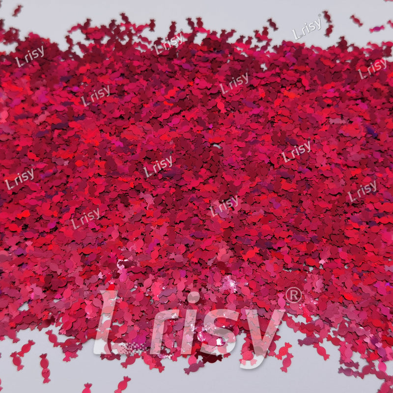 6mm Candy Sweets Shaped Holographic Rose Red Glitter LB0912