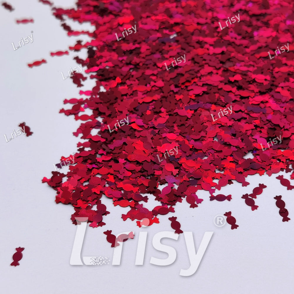 6mm Candy Sweets Shaped Holographic Rose Red Glitter LB0912