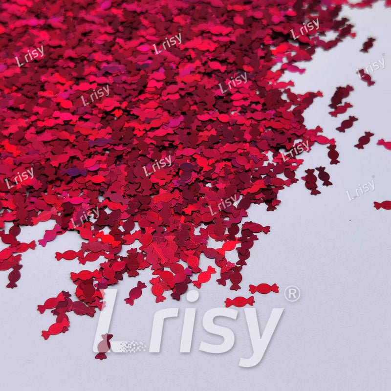 6mm Candy Sweets Shaped Holographic Rose Red Glitter LB0912