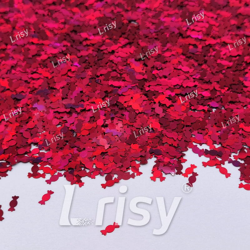 6mm Candy Sweets Shaped Holographic Rose Red Glitter LB0912