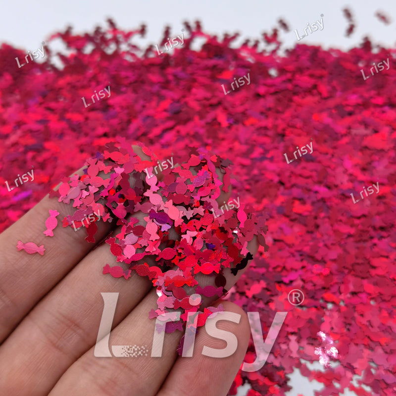 6mm Candy Sweets Shaped Holographic Rose Red Glitter LB0912