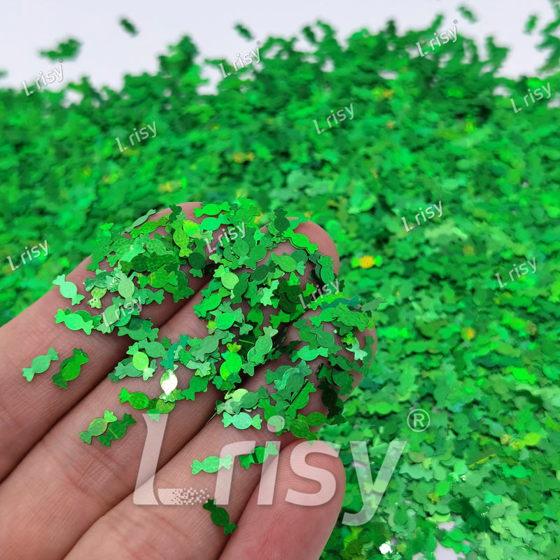 6mm Candy Sweets Shaped Holographic Green Glitter LB0600