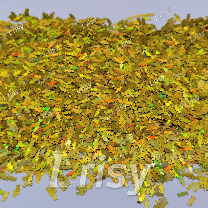 6mm Candy Sweets Shaped Holographic Gold Glitter LB0210