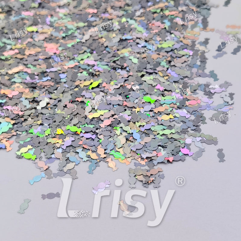 6mm Candy Sweets Shaped Holographic Silver Glitter LB0100
