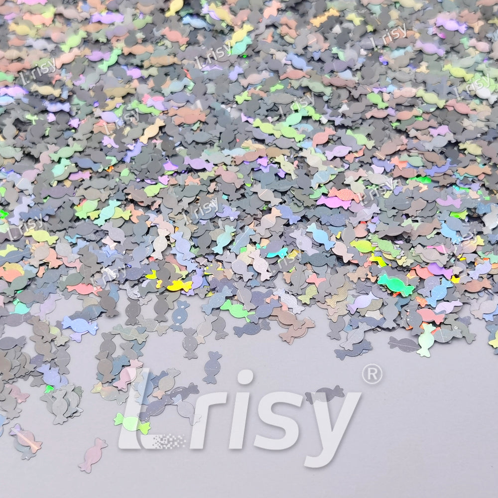 6mm Candy Sweets Shaped Holographic Silver Glitter LB0100