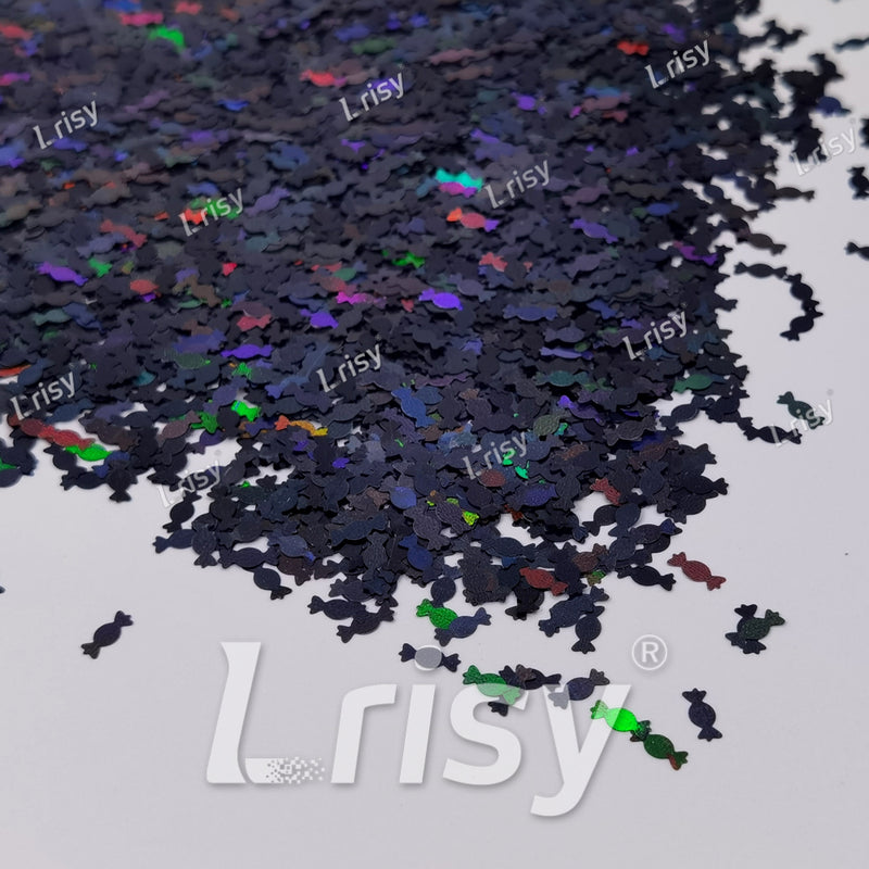 6mm Candy Sweets Shaped Holographic Black Glitter LB01000