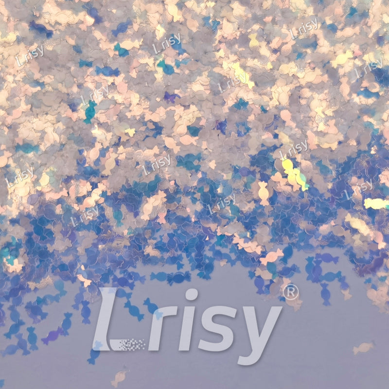 6mm Candy Sweets Shaped Glitter Iridescent Blue C004