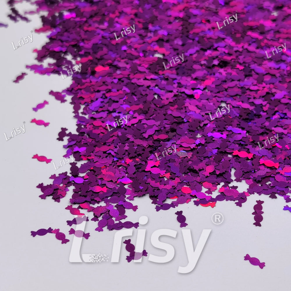 6mm Candy Sweets Shaped Holographic Purple Glitter LB0800