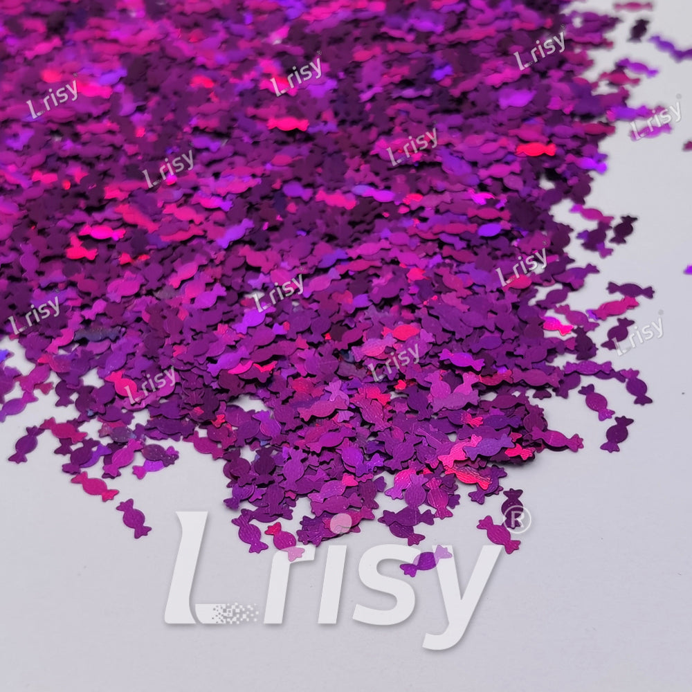 6mm Candy Sweets Shaped Holographic Purple Glitter LB0800