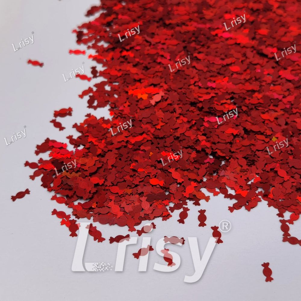 6mm Candy Sweets Shaped Holographic Red Glitter LB0300