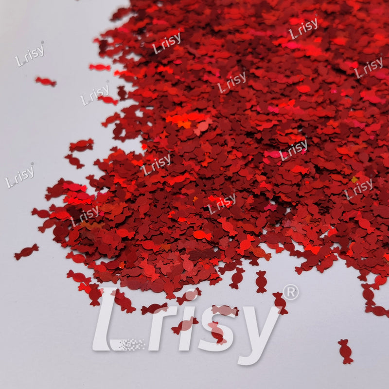 6mm Candy Sweets Shaped Holographic Red Glitter LB0300