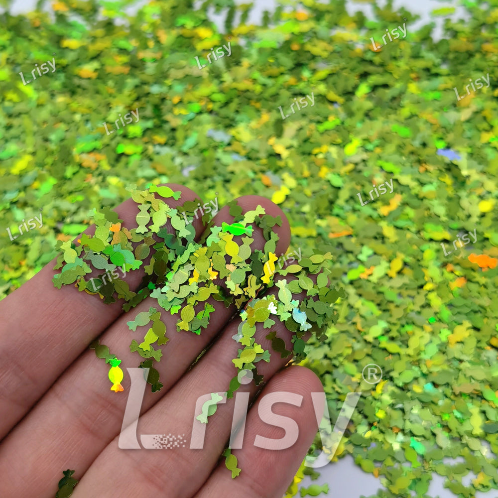 6mm Candy Sweets Shaped Holographic Green Glitter LB0601