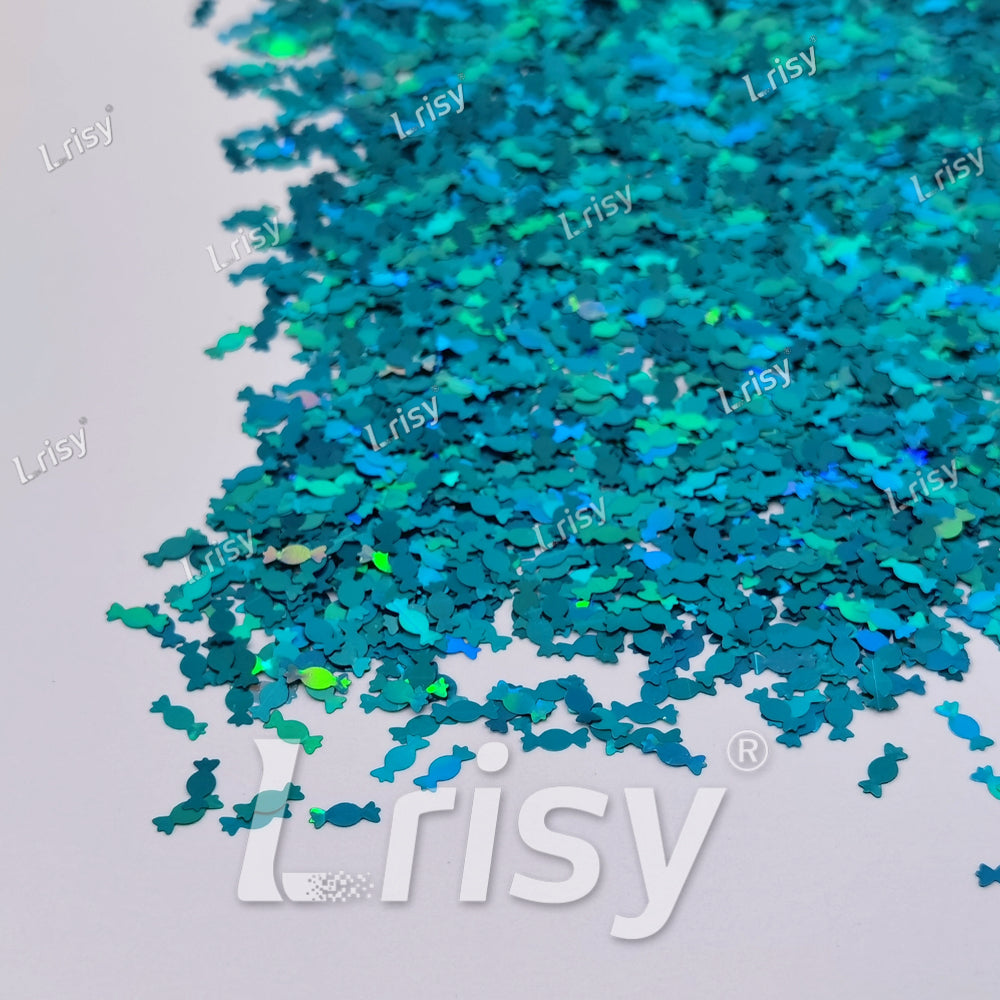 6mm Candy Sweets Shaped Holographic Teal Green Glitter LB0702