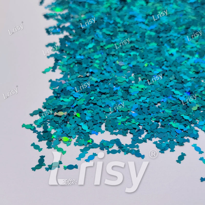 6mm Candy Sweets Shaped Holographic Lake Blue Glitter LB0701