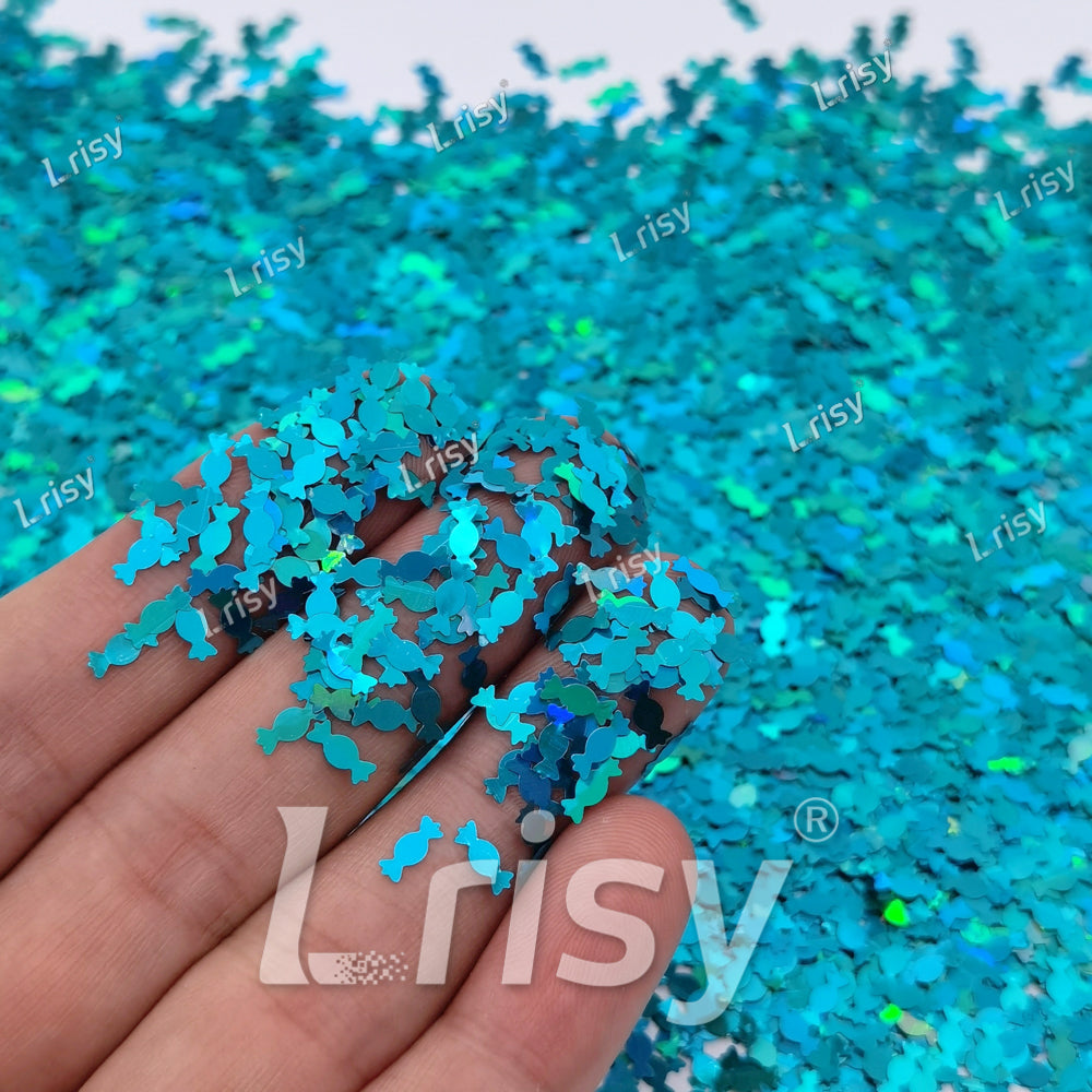 6mm Candy Sweets Shaped Holographic Lake Blue Glitter LB0701