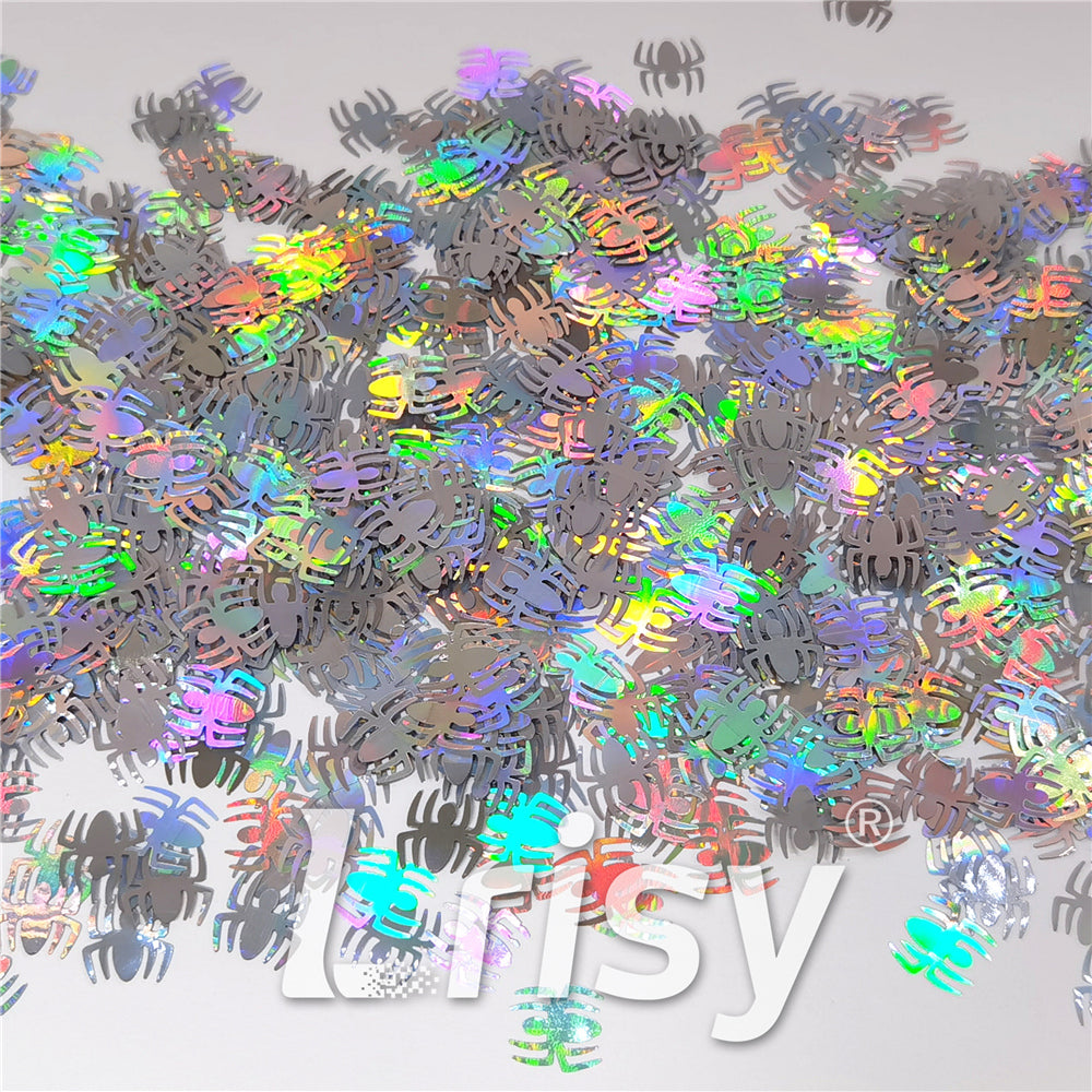 10mm Halloween Spider Holographic Silver Shaped Glitter LB0100