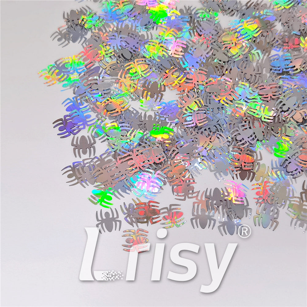 10mm Halloween Spider Holographic Silver Shaped Glitter LB0100