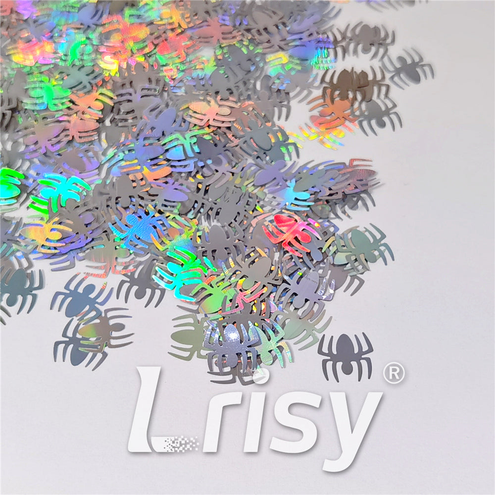 10mm Halloween Spider Holographic Silver Shaped Glitter LB0100