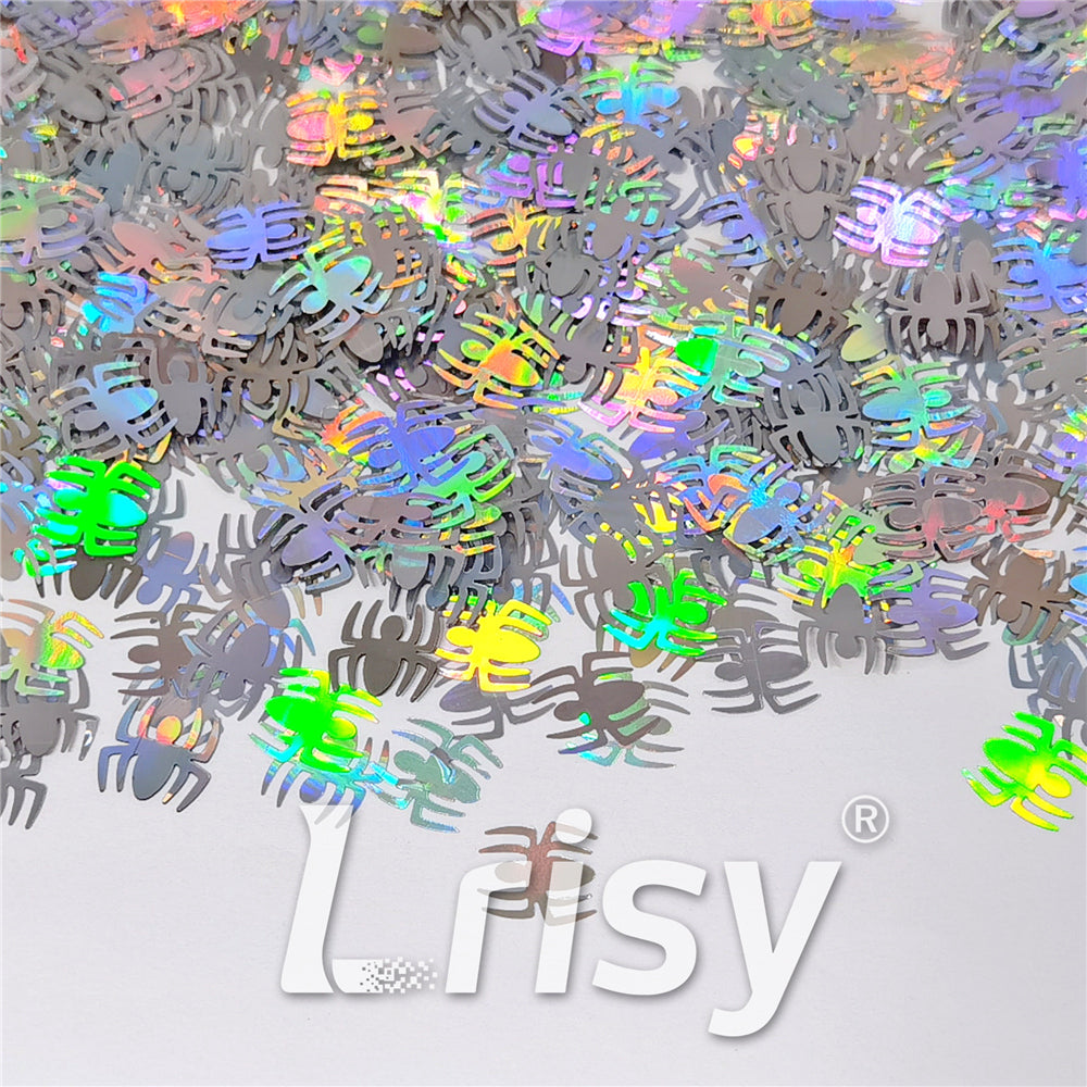 10mm Halloween Spider Holographic Silver Shaped Glitter LB0100