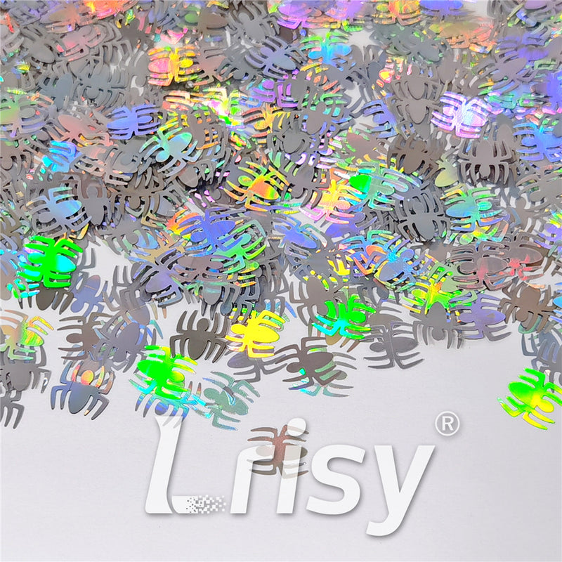 10mm Halloween Spider Holographic Silver Shaped Glitter LB0100
