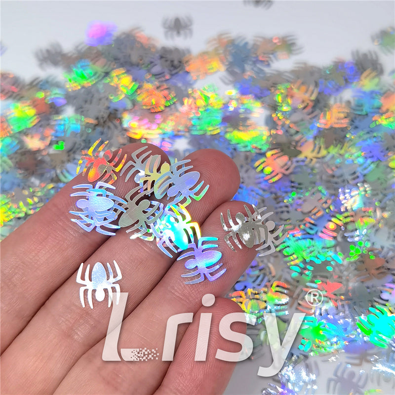 10mm Halloween Spider Holographic Silver Shaped Glitter LB0100