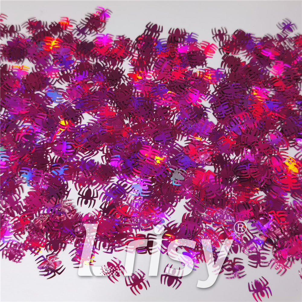 10mm Halloween Spider Holographic Rose Red Shaped Glitter LB0912