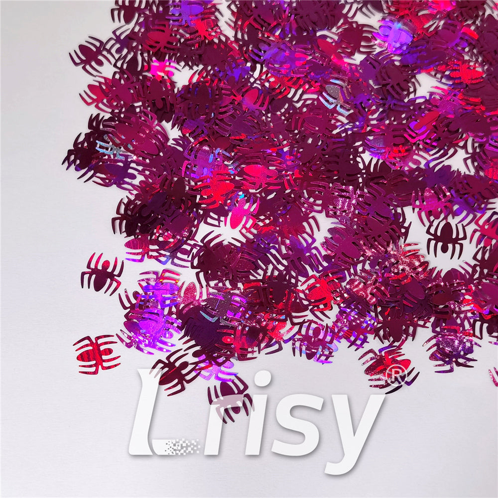 10mm Halloween Spider Holographic Rose Red Shaped Glitter LB0912